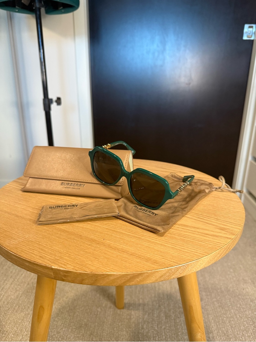 Burberry Teal Acetate Sunglasses with Black Lenses
